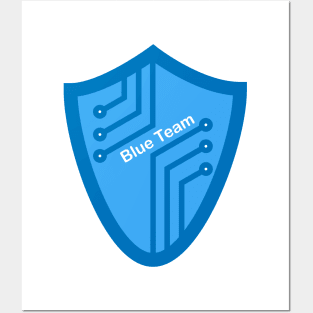 Cybersecurity Blue Team Shield Circuits Gamification Logo Posters and Art